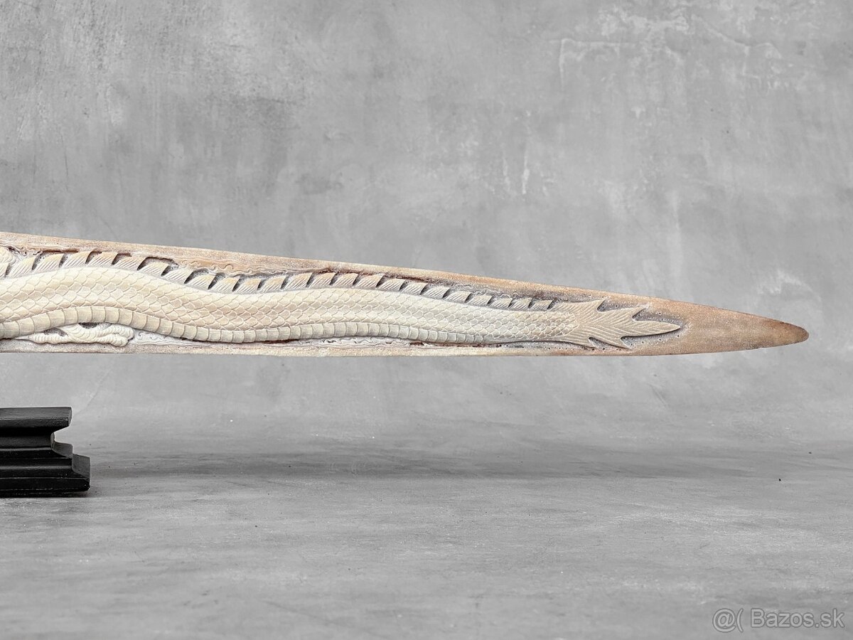 Ručne vyrezávaný Meč z mečúňa na stojane - Tiger a Drak 89cm - 5