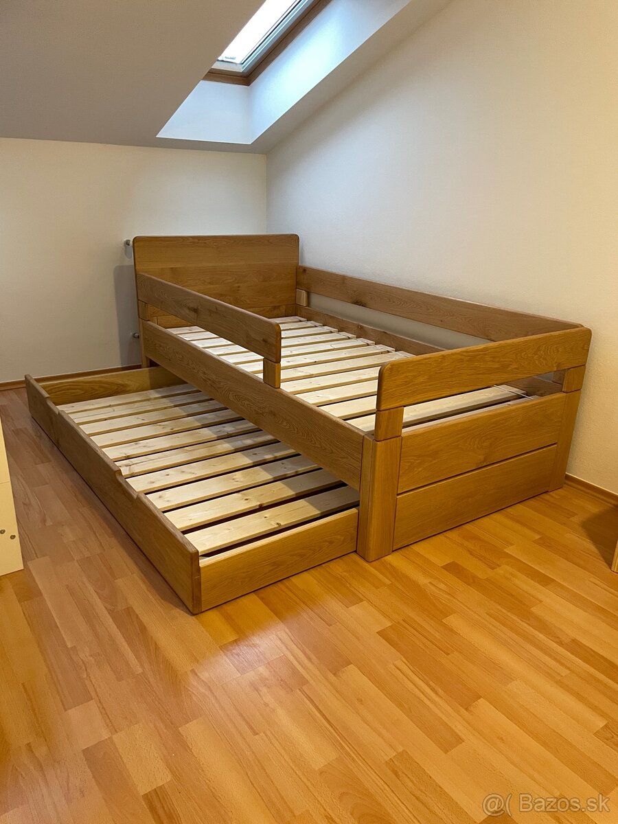Dubová posteľ 90x200cm s výsuvným lôžkom - 5