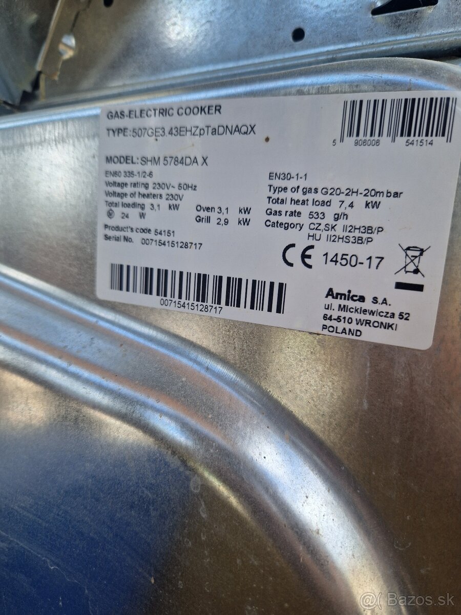 Sporák Amica SHM 5784DA X s grilovacou ihlou - 5