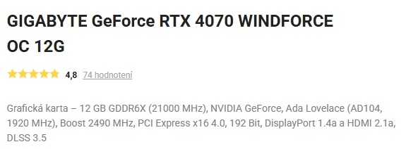 GIGABYTE GeForce RTX 4070 Windforce OC 12GB - 5