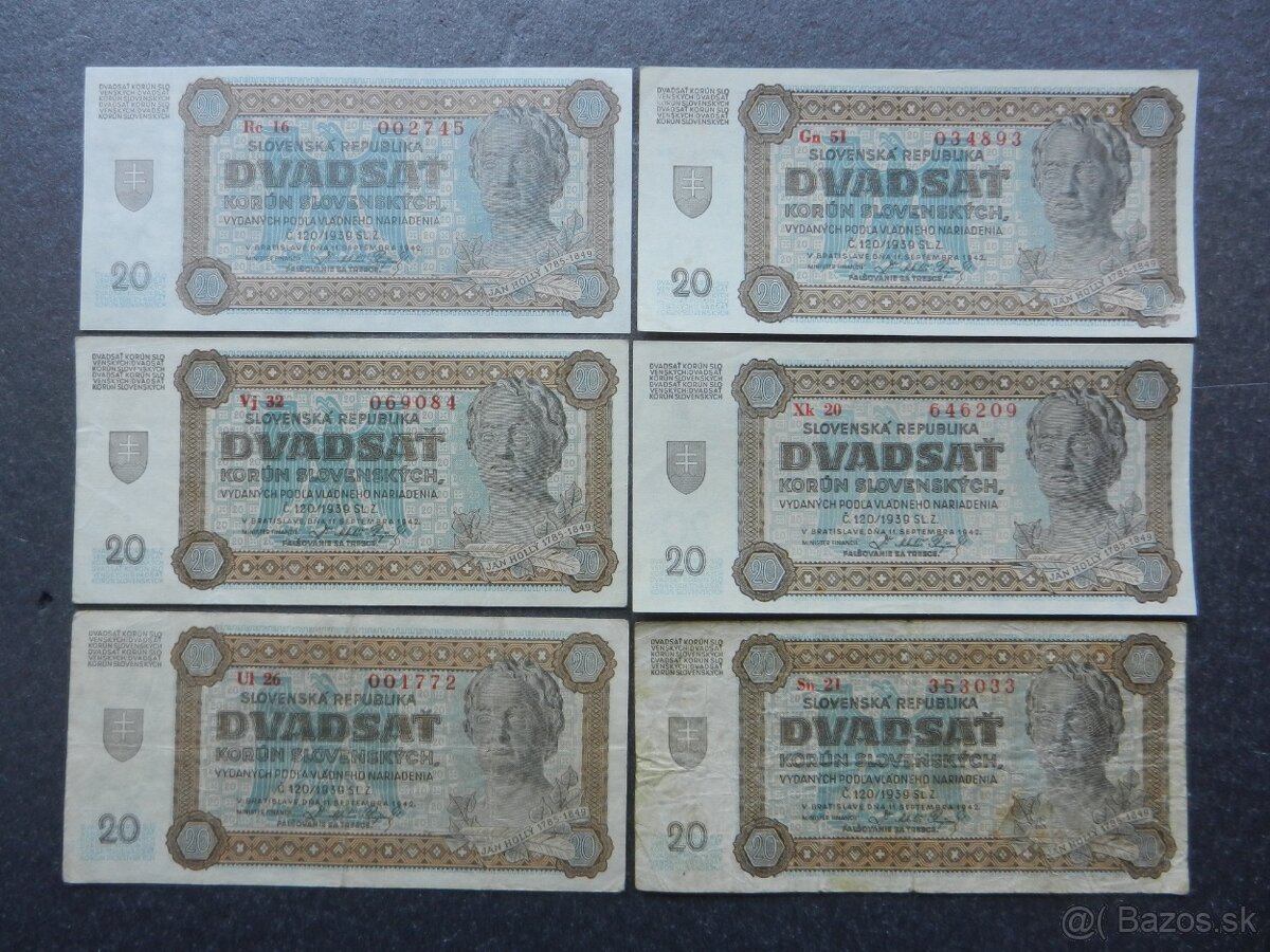 Bankovky slovenský štát nep. a perf. 6 - 5