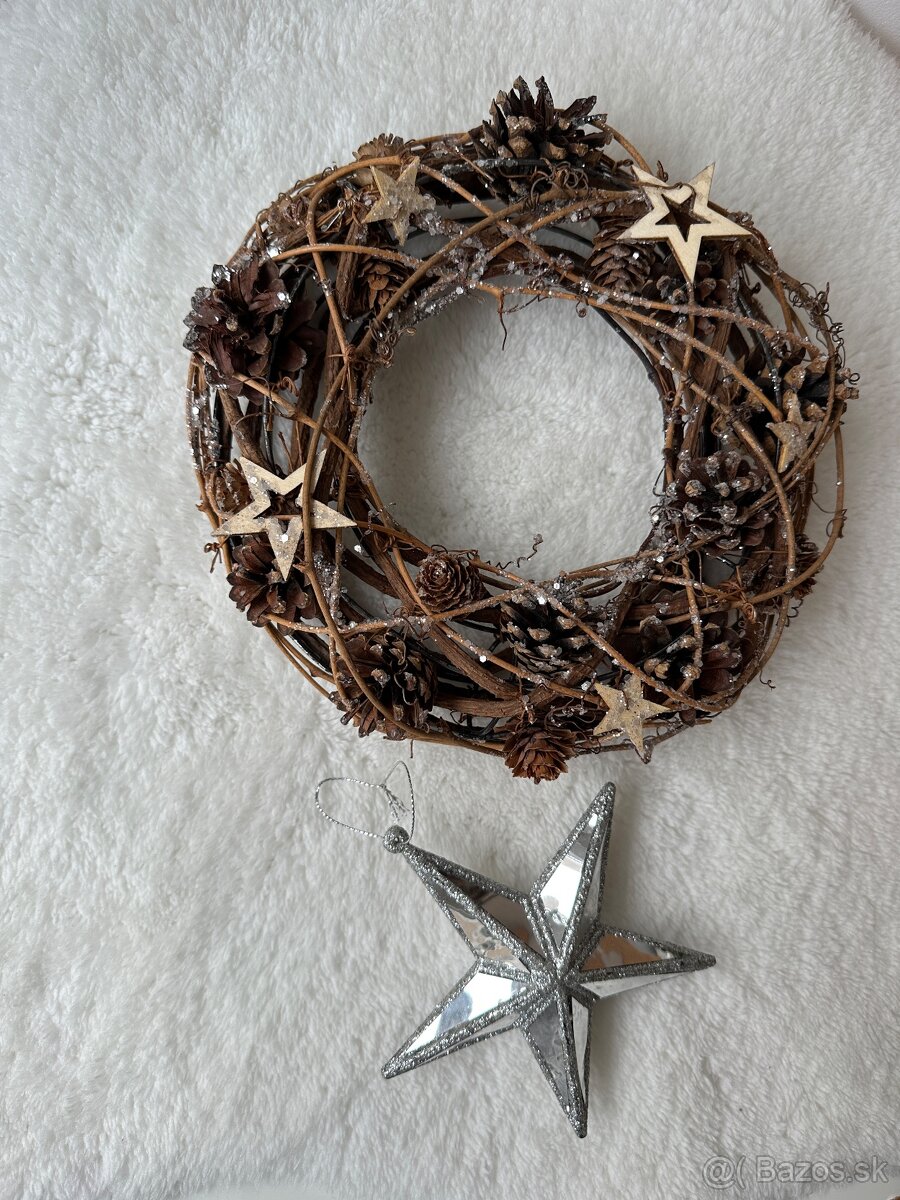 PRírodNý VIANOČNý VENIEC(handmade) + strieborná 3D hviezda - 5