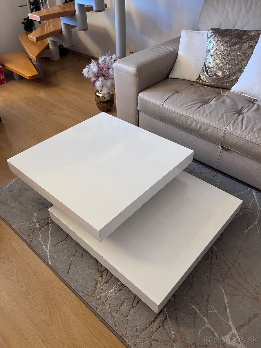 Biely lesklý rozkladací konferenčný stolík - 5