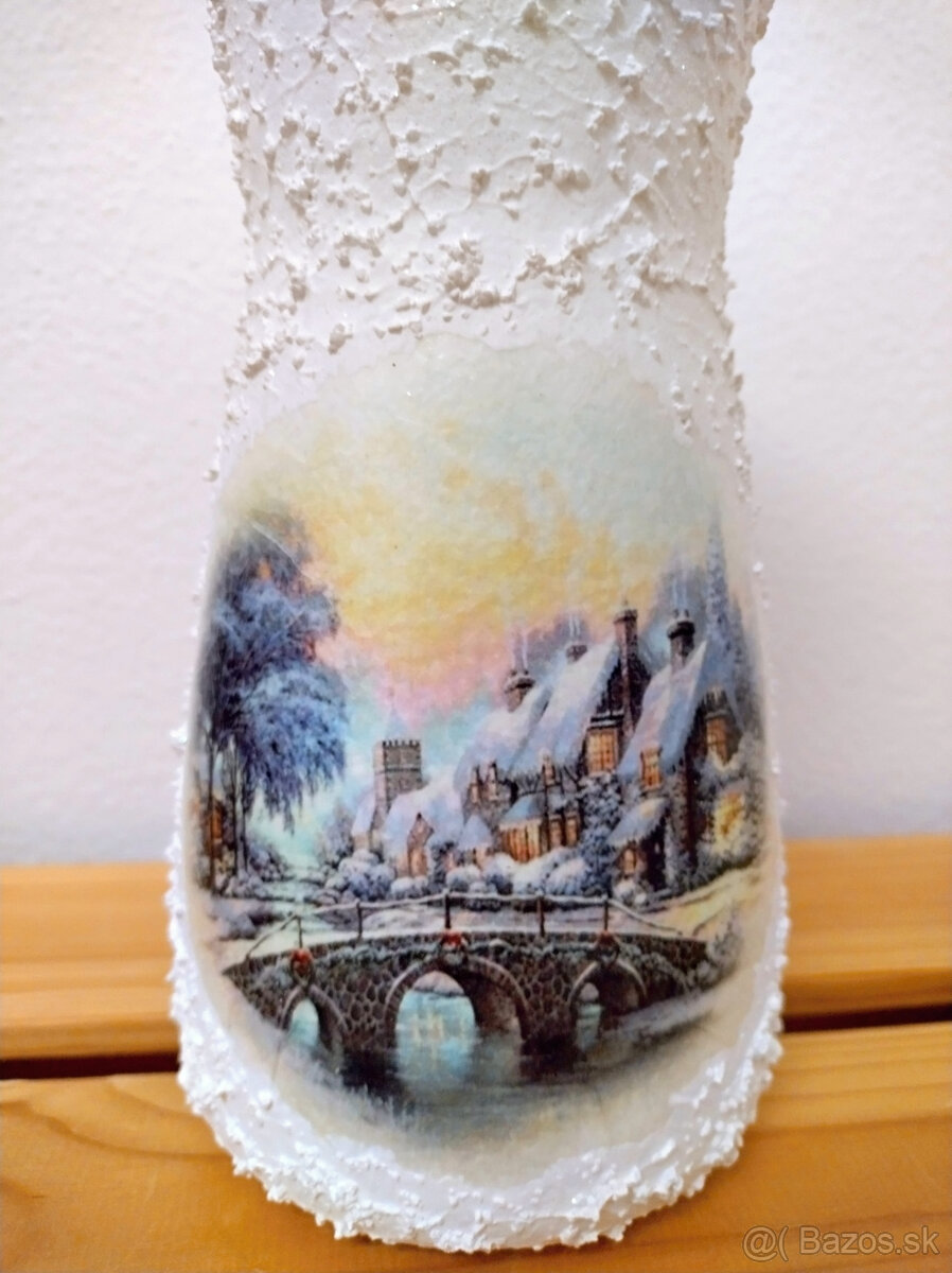 sklenený svietnik, váza decoupage - 5