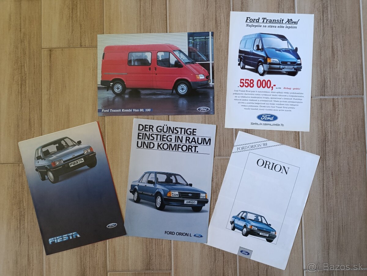 Prospekty Ford Escort Cortina Taunus a další 60.-90. léta.