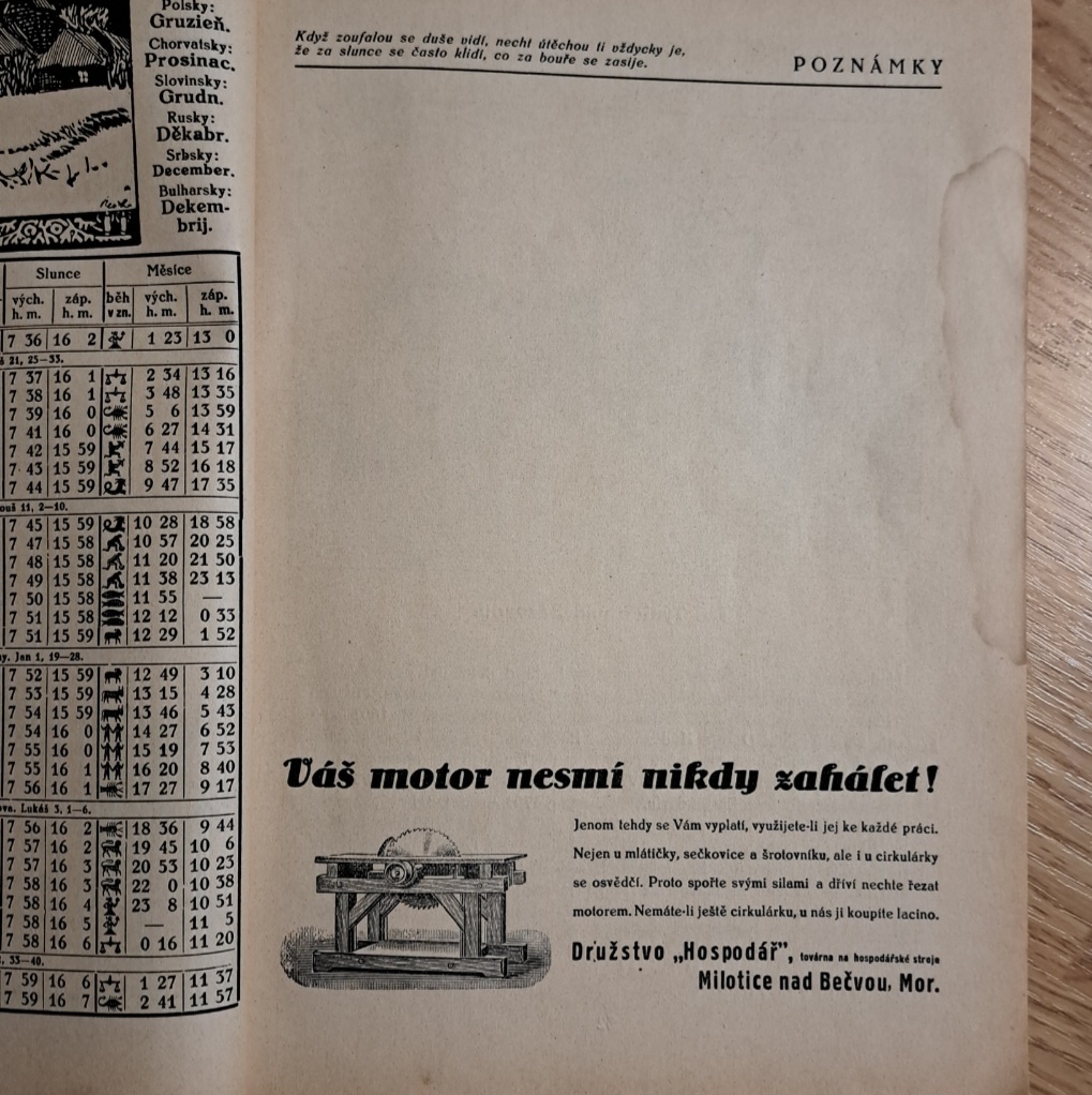 Starožitný milotický kalendár 1934 - 5