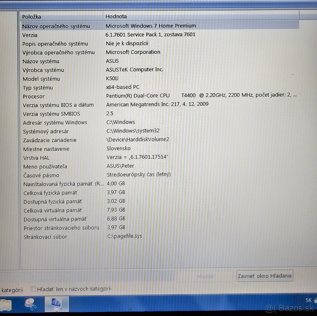 Predám notebook ASUS K50IJ - SYMBOLICKÁ CENA - 5
