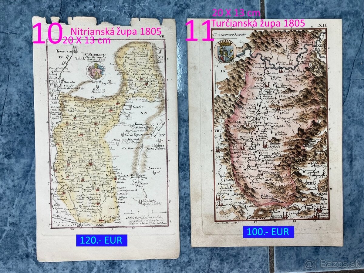Slovenské župy 200 ročné mapy celá zbierka na predaj - 5