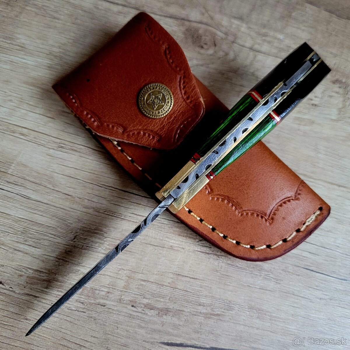 nový kapesní Damaškový nôž handmade + pouzdro A+ - 5