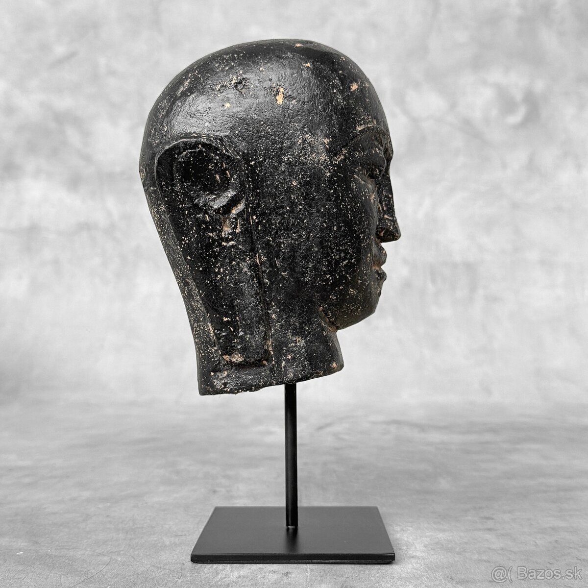 Ručne vyrezávaná lávová hlava Budhu z Jávy na stojane - 5