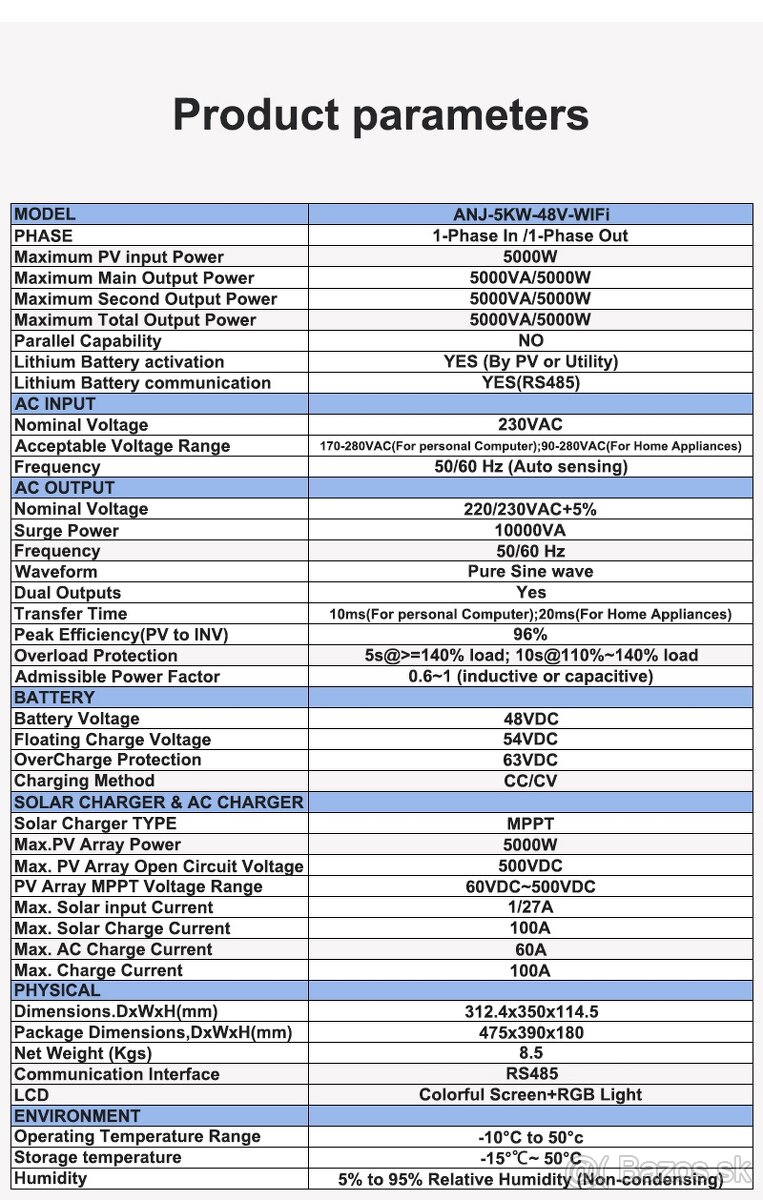Hybridný solárny menič 5KW 48V Wifi - 5