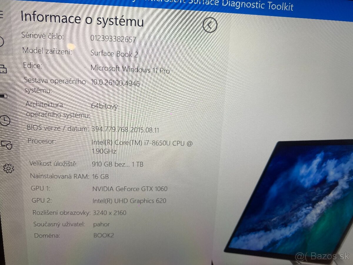 Surface BOOK 2 - 15palců, 16GB, 1TB, GTX1060, tablet, - 5