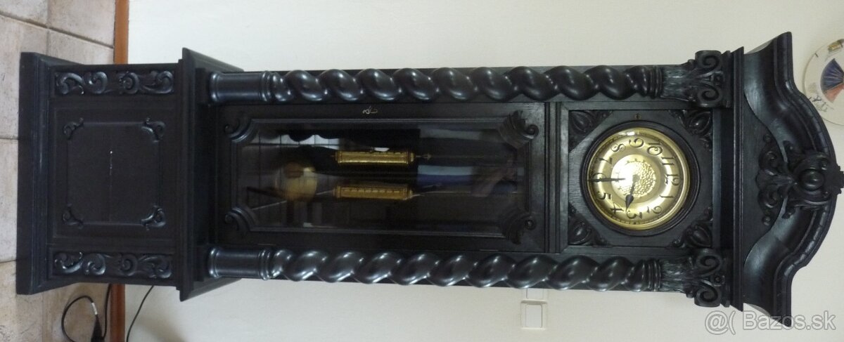 Vyrezávané drevené starožitné podlahové barokové hodiny - 5