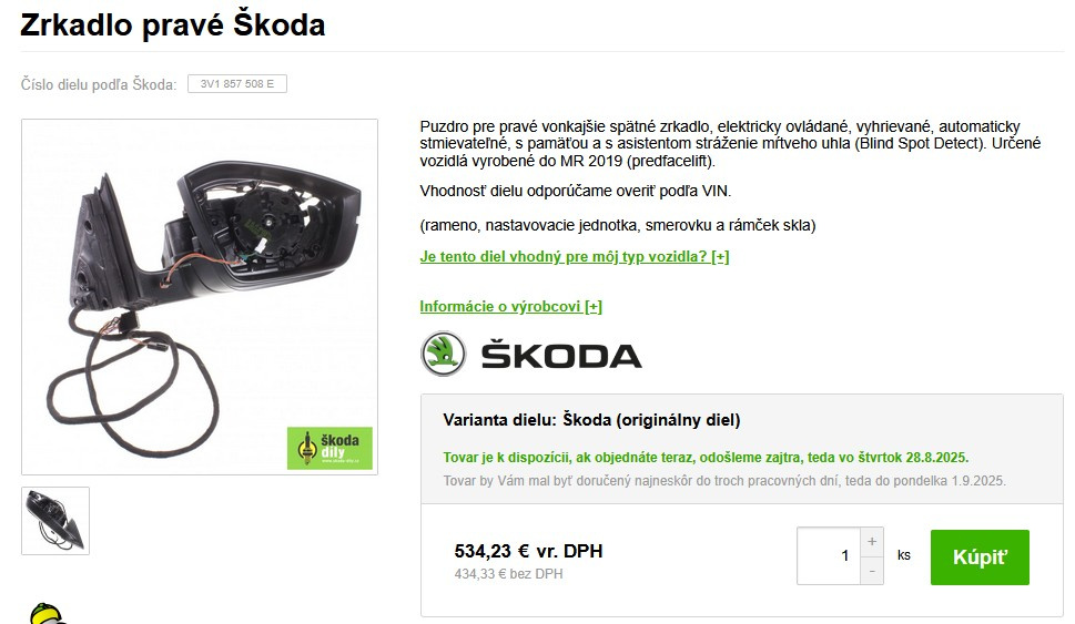 Spätné zrkadlá Škoda Superb 3 3V1 857 507 E,3V1 857 508 - 5