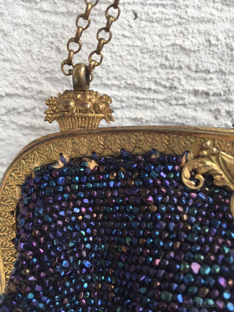 Starozitna antik vyse 100 rocna kabelka posita koralikmi - 5