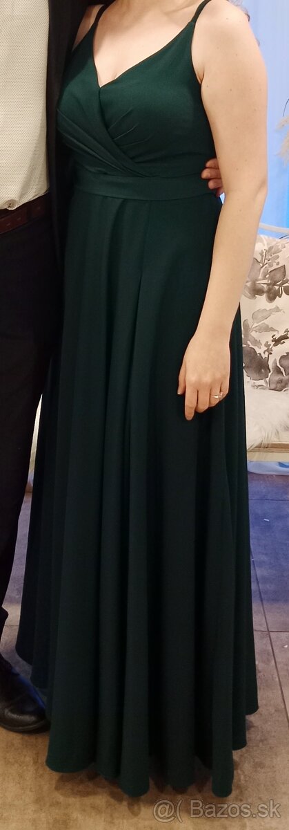 SMARAGDOVÉ ŠATY S ROZPARKOM A S OPASKOM VEĽ 40 - 5
