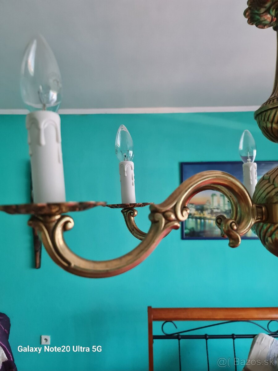 Stary mosadzny luster, prekablovany stačí zavesiť - 5