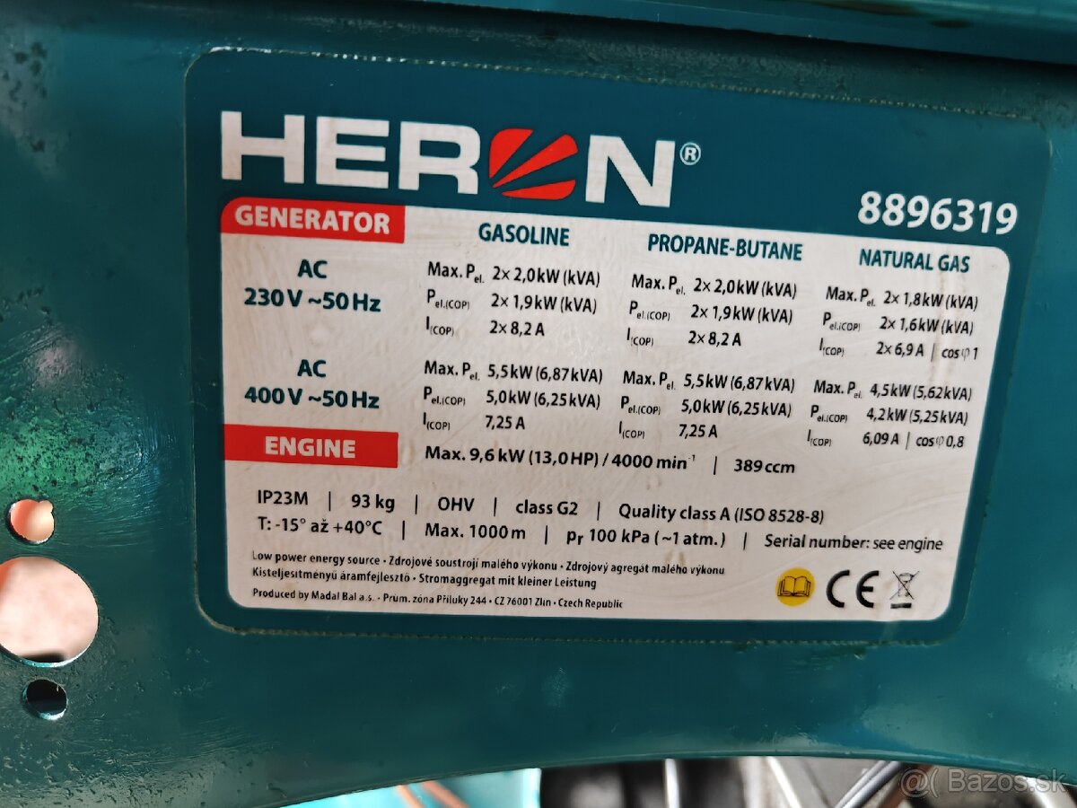 Generátor 5,5 kw. Benzín + plyn. - 5