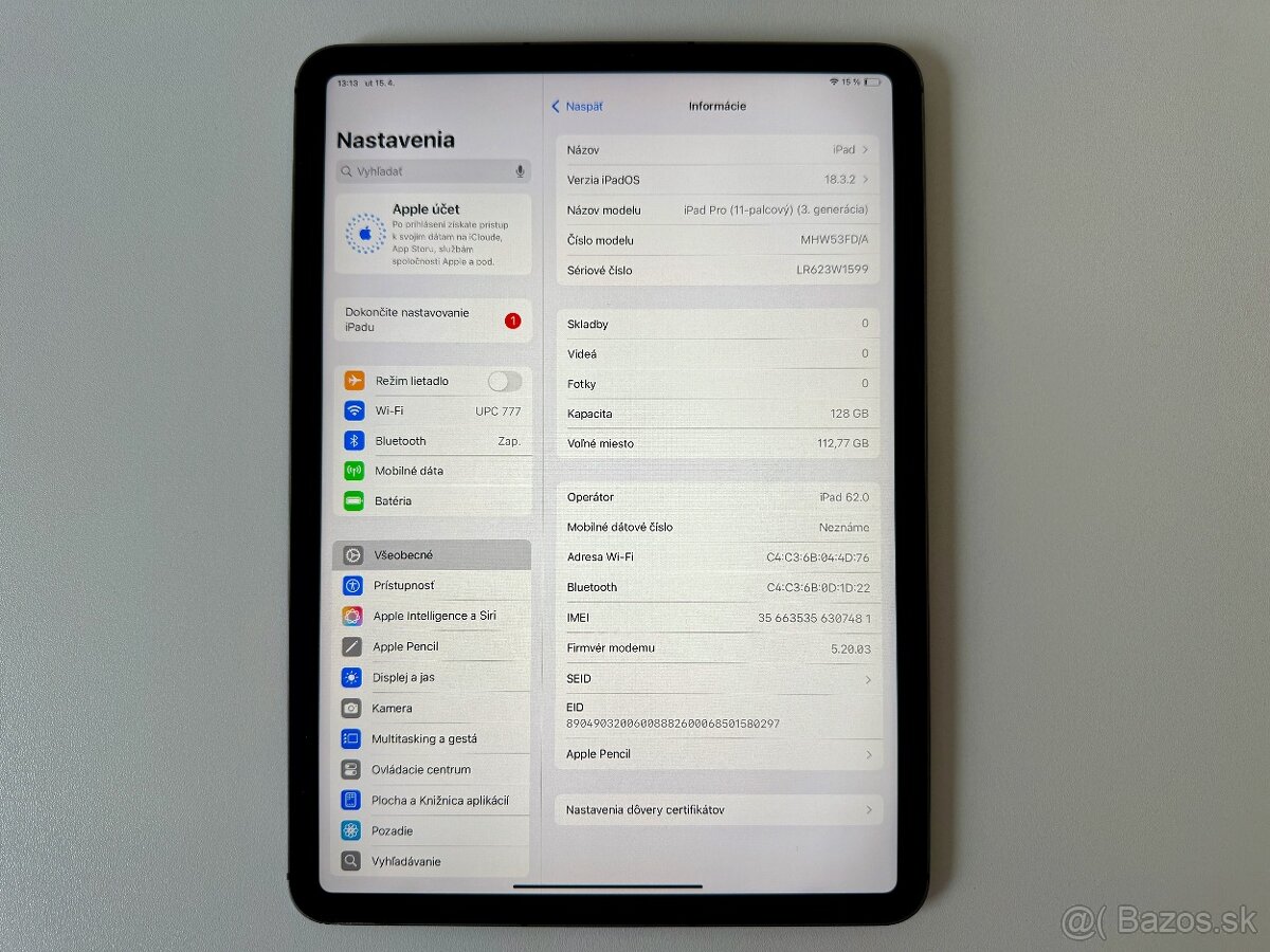 Inzerát 180894686: PREDAM/ VYMENIM IPAD PRO M1 CELLUAR 128GB - 5
