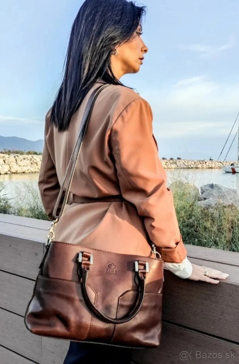 hnedá kožená kabelka - nová - 5