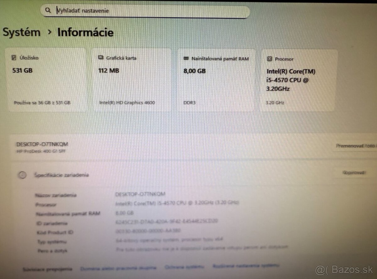 Počítač HP ProDesk 400 G1 SFF i5 / 8GB RAM / SSD+HDD - 5