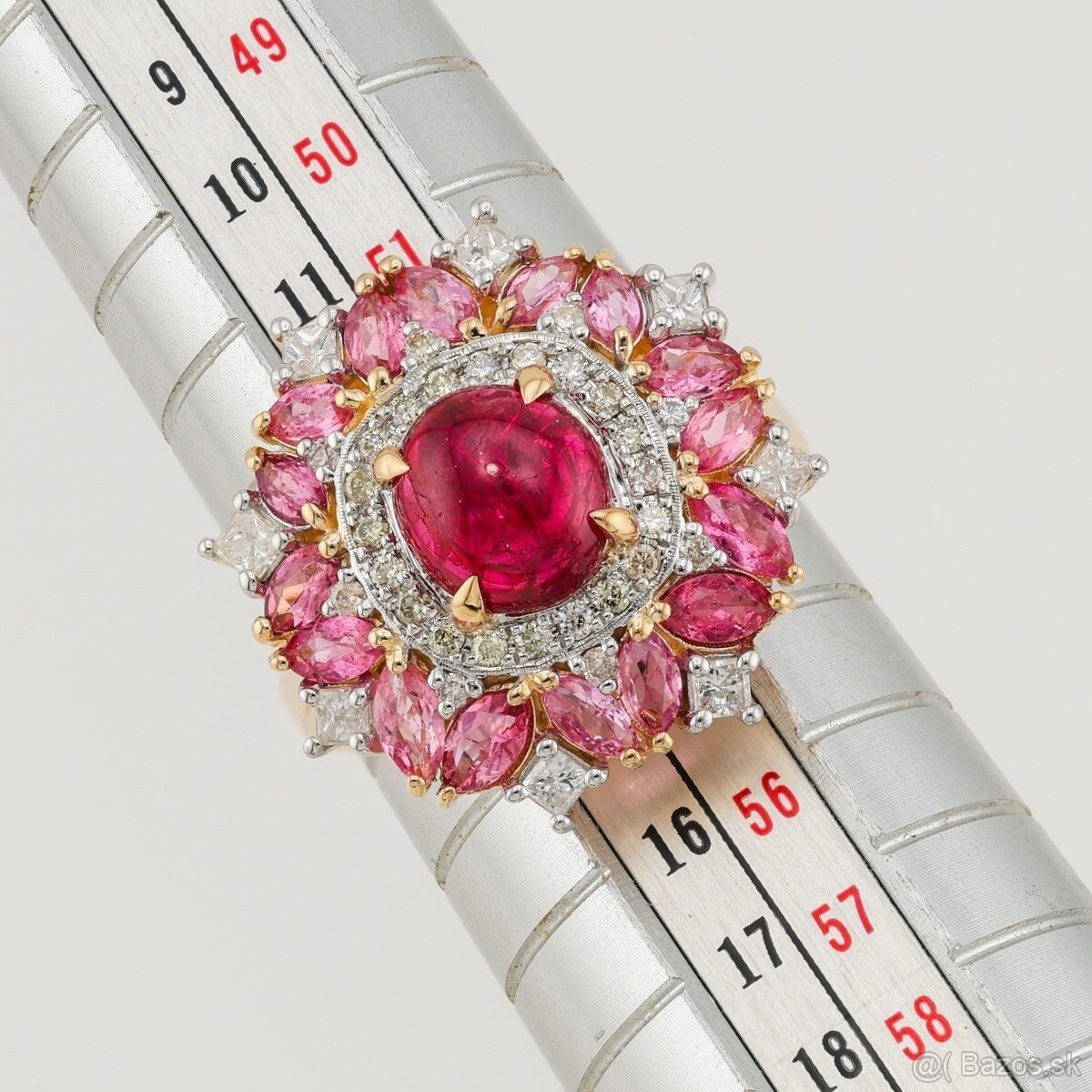 Zlatý koktejlový prsteň ( Spinel, ružový Turmalín, diamanty) - 5