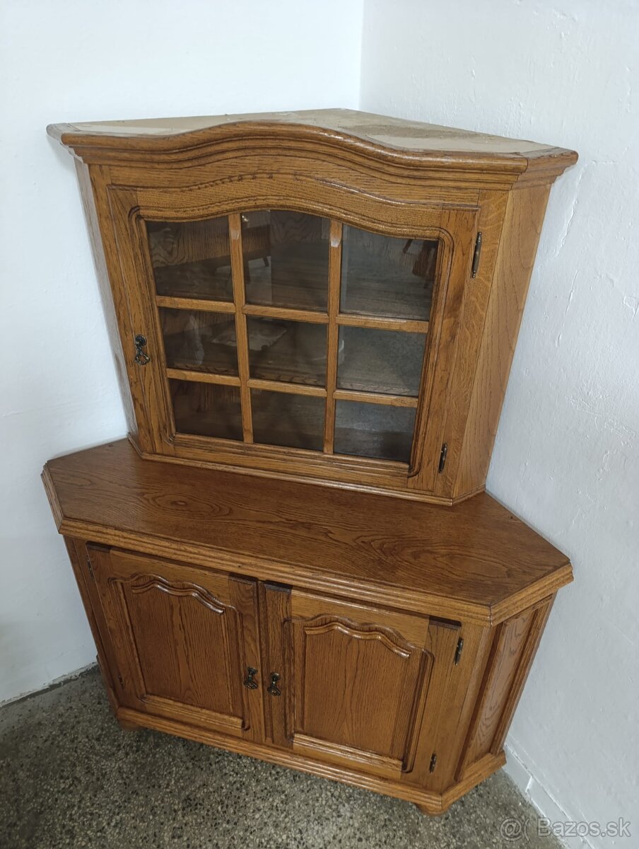 Rustikální příborník / rohová komoda + vitrína, masív - 5