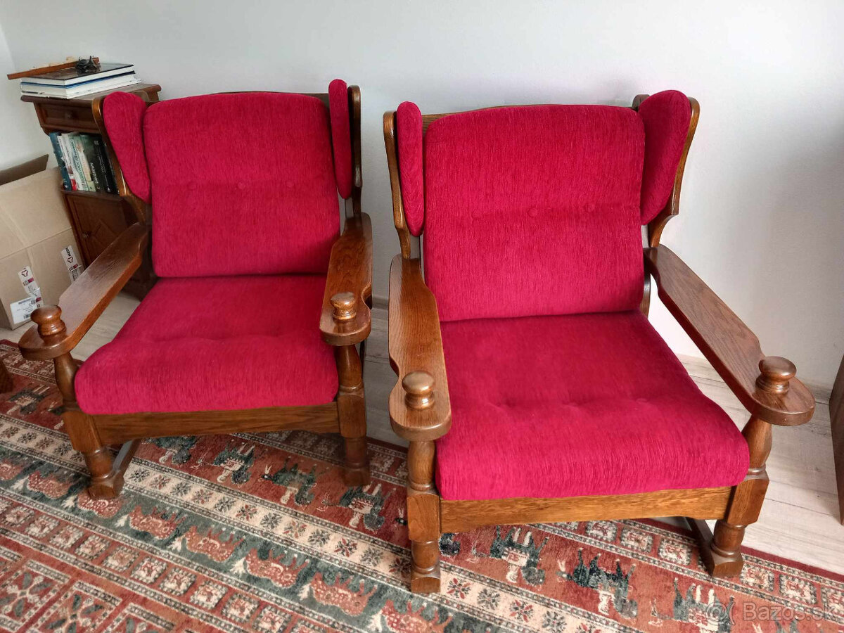 sedacia súprava+kreslá drevo masív zachovalá - 5