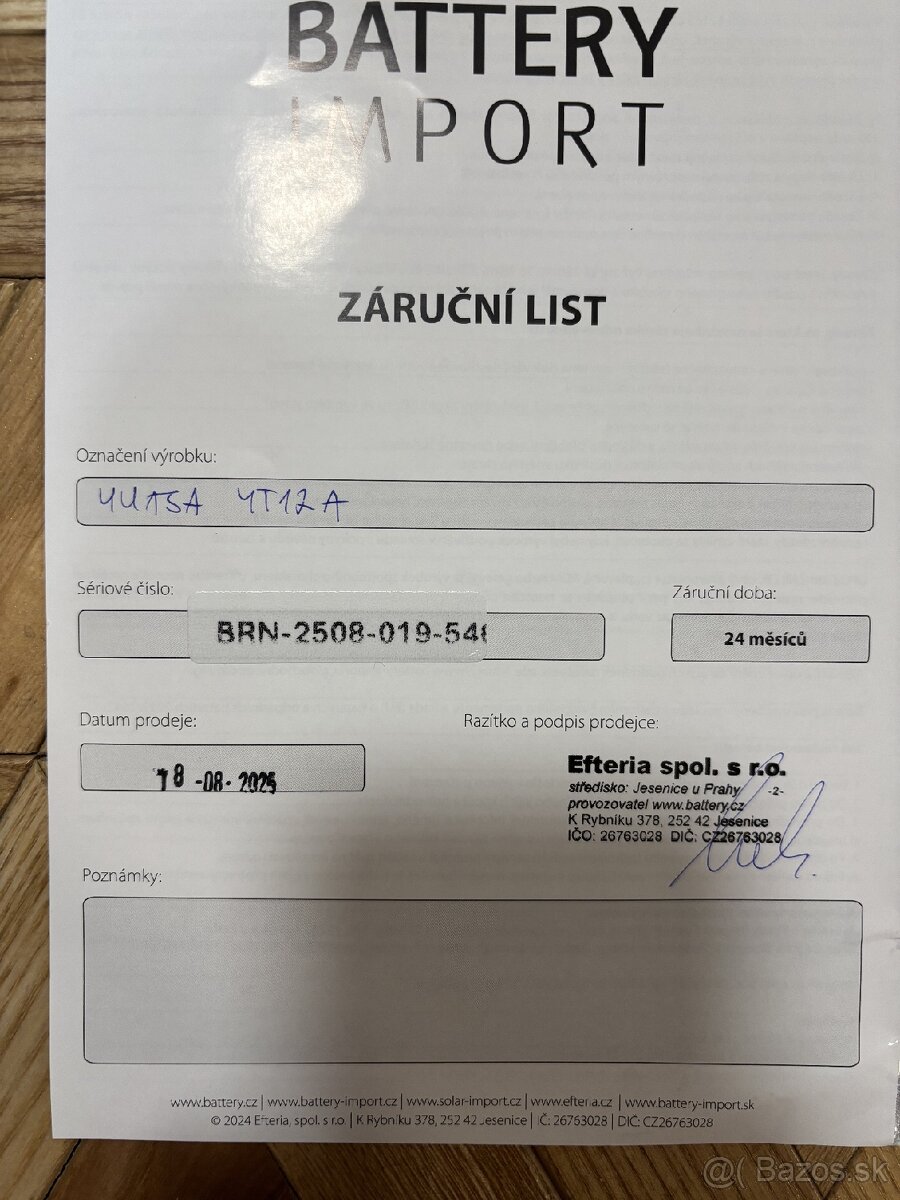 Yuasa YT12-BS 10,5 Ah 12V Moto batéria/Aprilia Tuono V4 1100 - 5