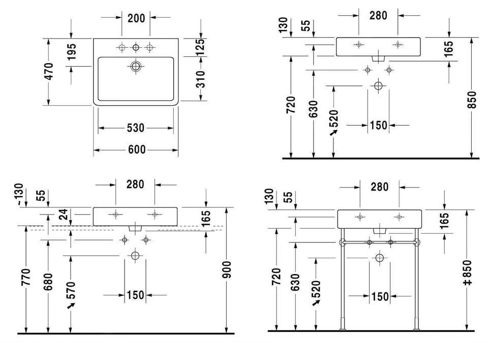 Duravit VERO umývadlo na dosku alebo stenu 60x47 cm - 5
