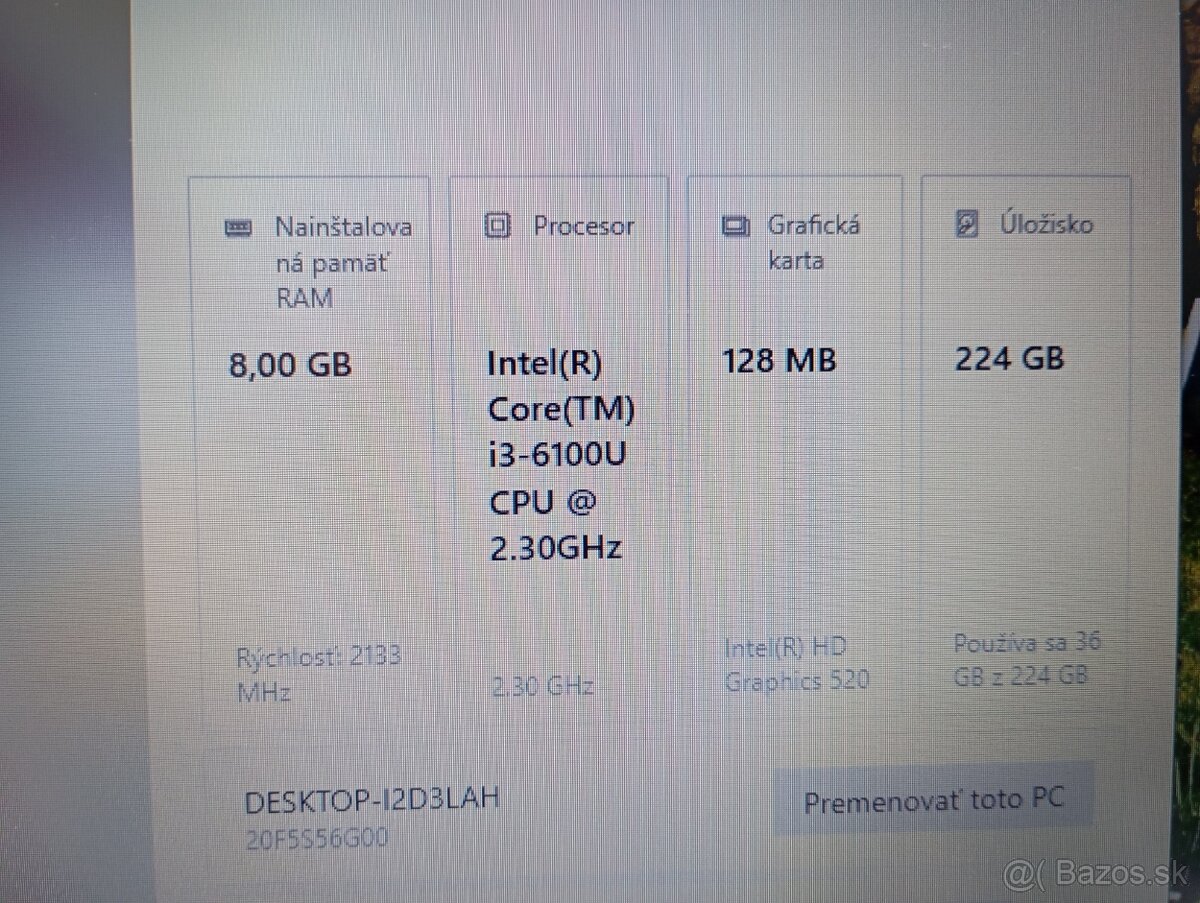predám Lenovo thinkpad x260 ,Intel(R) Core™i3 , 8gb ram - 5