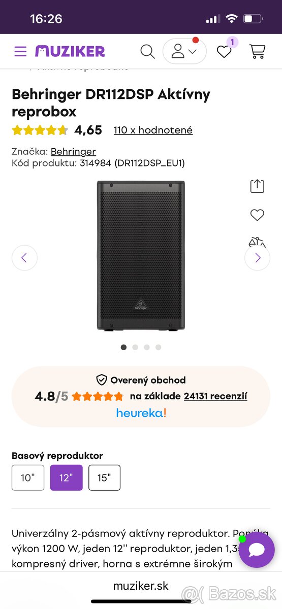 Predám repro Behringer DR112DSP - 5