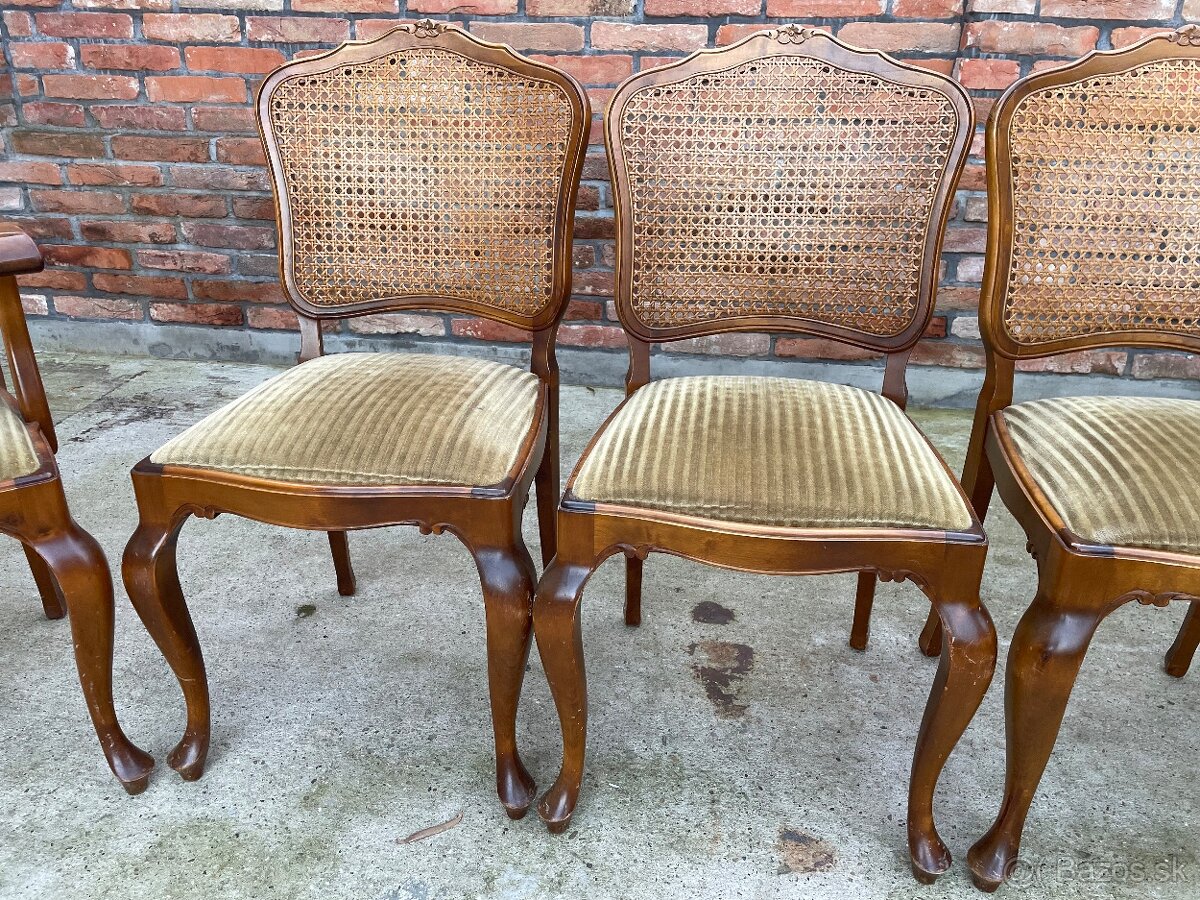 Vintage jedálenské stoličky – masívne drevo, ratanový výplet - 5