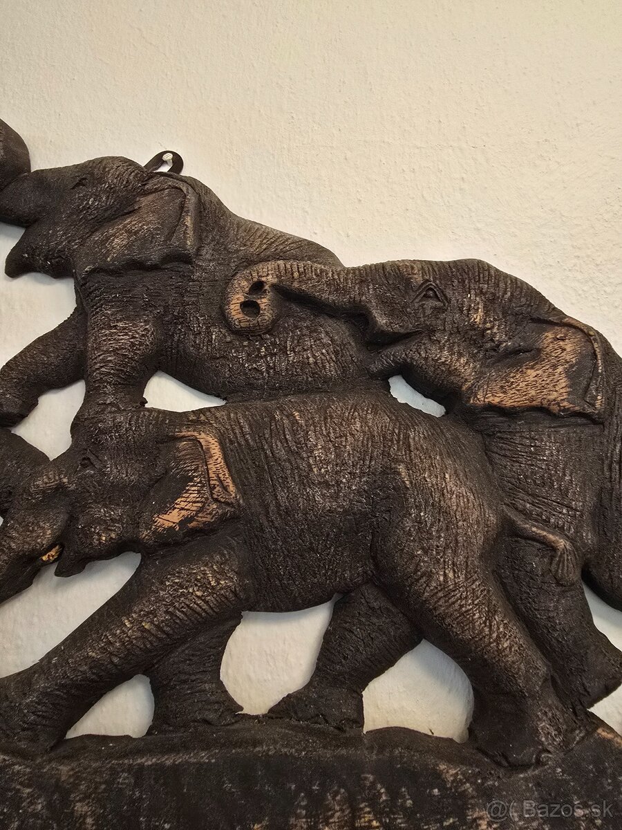 Drevená nástenná dekorácia slony - 5