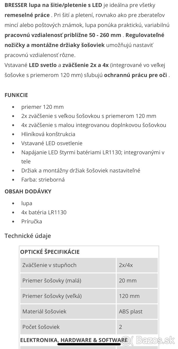 Stolná lupa s osvetlením Bresser - 2x; 4x (120 mm) - 5