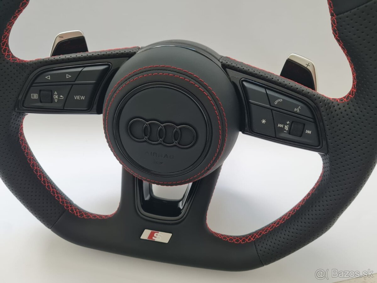 AUDI KOŽENÝ EXCLUSIVE ČERVENA NIT VOLANT + AIRBAG + F1 PADLA - 5