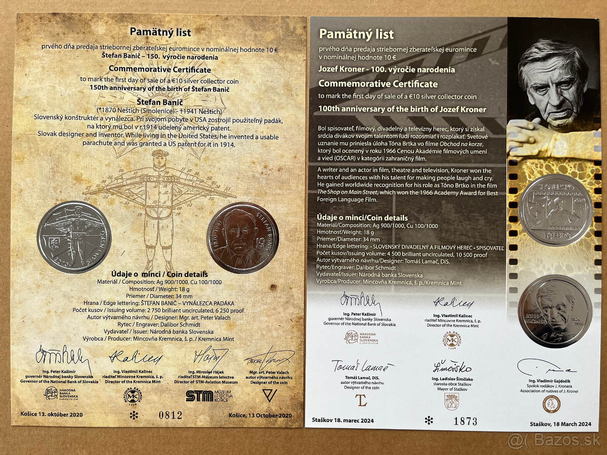 Predám pamätné listy k SK euro minciam - 5
