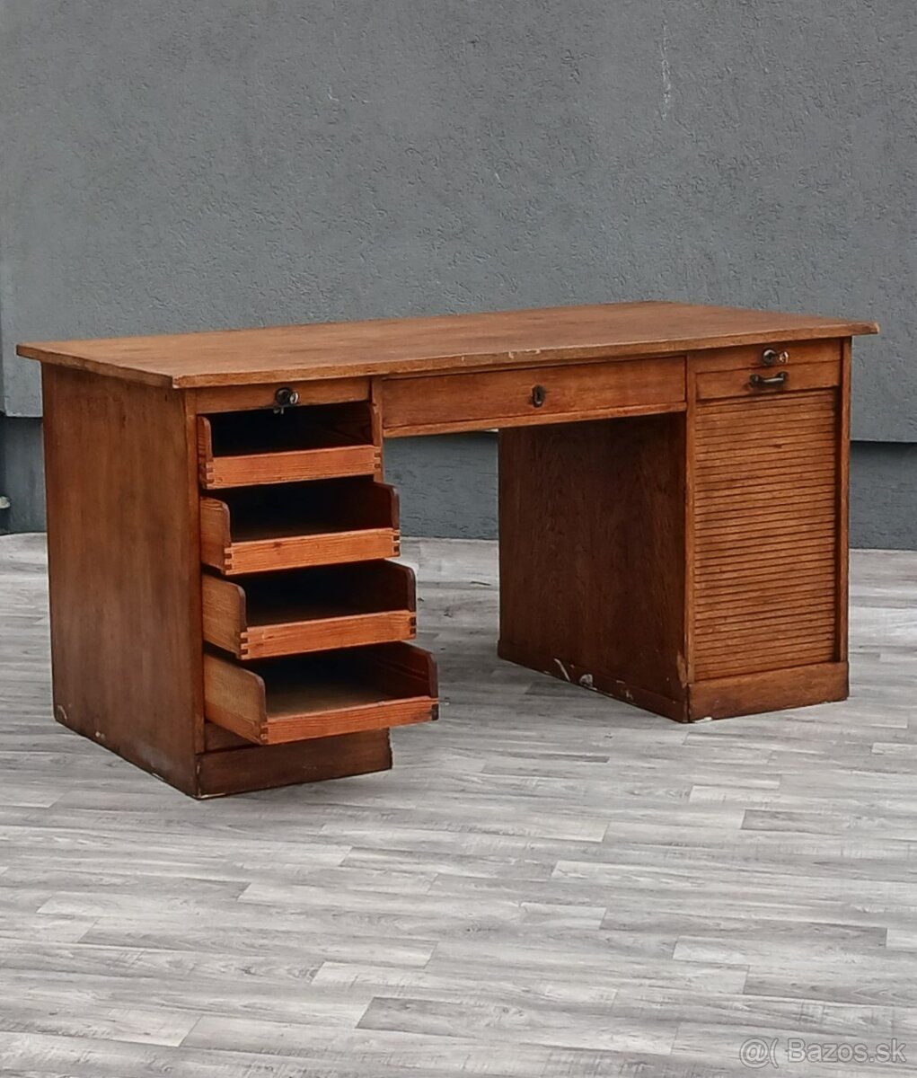 Stôl písací starožitný roletový. - 5