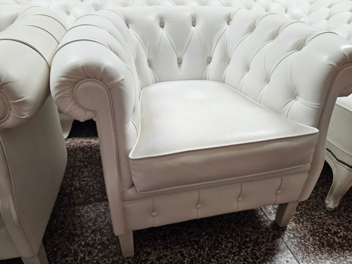 CHESTERFIELD ŠTÝL,KOŽENÁ BIELA,ZNÍŽENÁ CENA - 5