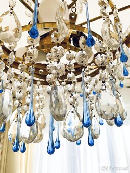 Mosadzný krištáľový luster 60. roky s Murano kvapkami - 5