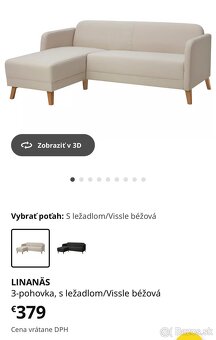 IKEA LINANÄS 3-pohovka, s ležadlom/Vissle béžová Pekná bez p - 5