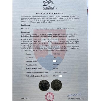 ZLATÝ ČÍSLOVANÝ JUBILEJNÍ SVATOVÁCLAVSKÝ DUKÁT 2018 - 500 ks - 5