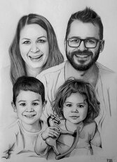 Kresba - Kreslenie portrétov - Rodinný portrét, dvojica + - 5