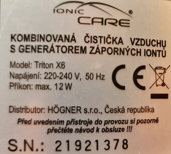 Predám čističku vzduchu s ionizátorom TRITON X6 - 5