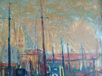 Obrovský impresionistický obraz - pristav 125x70 cm - 5