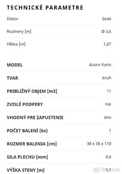 Predám bazén Azuro vario - priemer 3,6m + doplnky nakomplet - 5