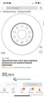 Predne brzdové kotúče pre VW, Škoda, Seat 288mm - 5