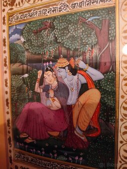 Starý obraz Orient Ručne malovaný list z rukopisu - 5