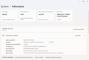 PREDÁM HERNÝ PC - R5 5600X, RTX 2070 SUPER 8GB,32GB DDR4,SSD - 5