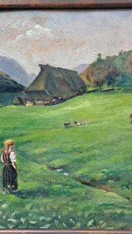 Starožitný obraz - Na pastve - olej - 5